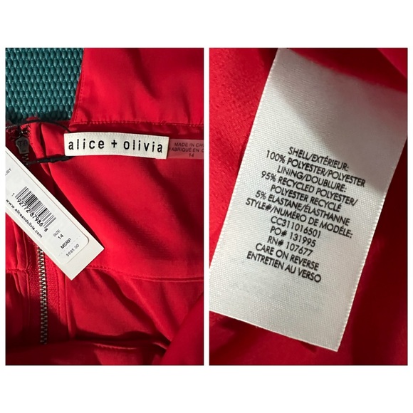 Alice + Olivia Holly Low Neck Asymmetric Ruffle Bright Ruby Red Maxi Dress - Picture 10 of 11